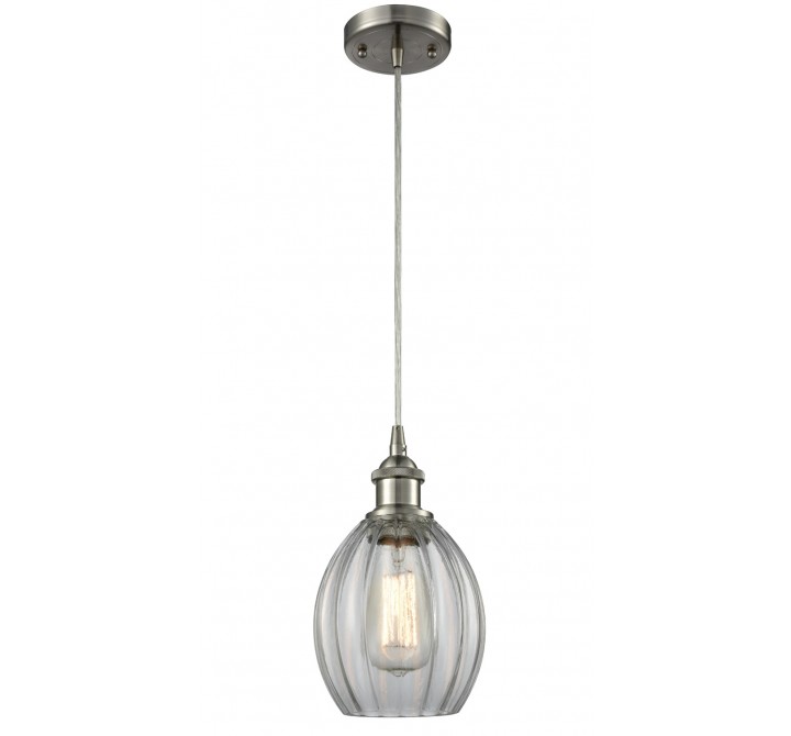 Glass Cord Pendant - Brushed Satin Nickel - CLEAR FLUTED GLASS