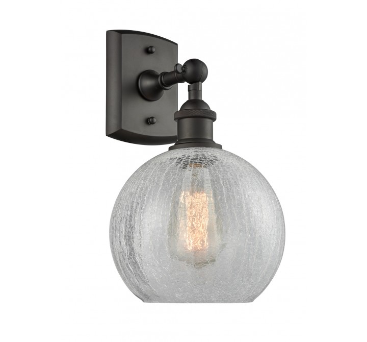 Glass Wall Sconce - Oiled Rubbed Bronze - CLEAR CRACKLED GLOBE