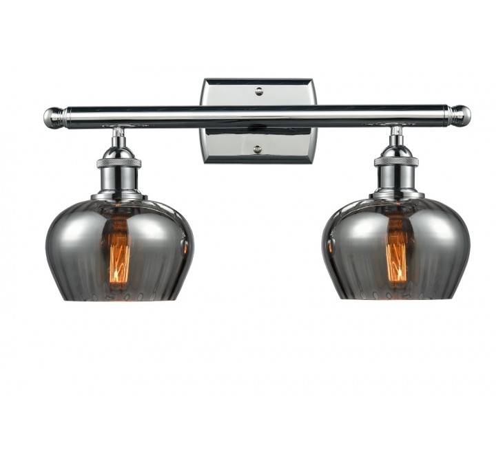 Glass Vanity Light - Polished Chrome - SMOKE FLUTED GLASS