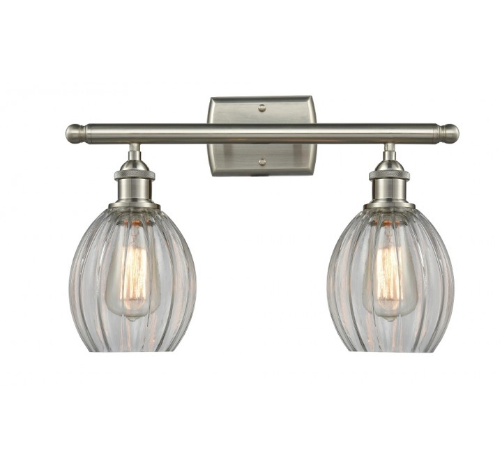 Glass Vanity Light - Brushed Satin Nickel - CLEAR FLUTED GLASS