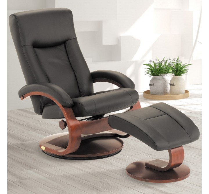 Hamar Recliner and Ottoman in Black Top Grain Leather 