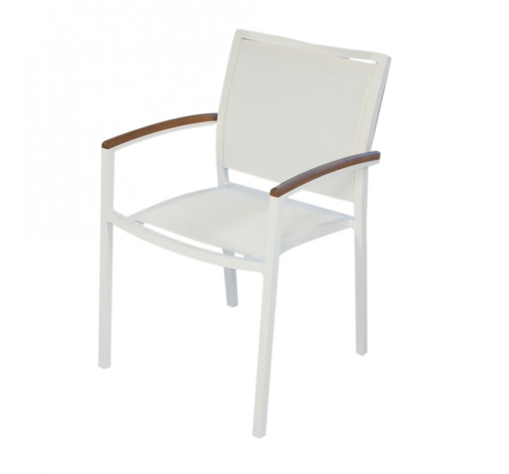 Lux Sling Stacking Dining Armchair With Teak Arms - White Sling