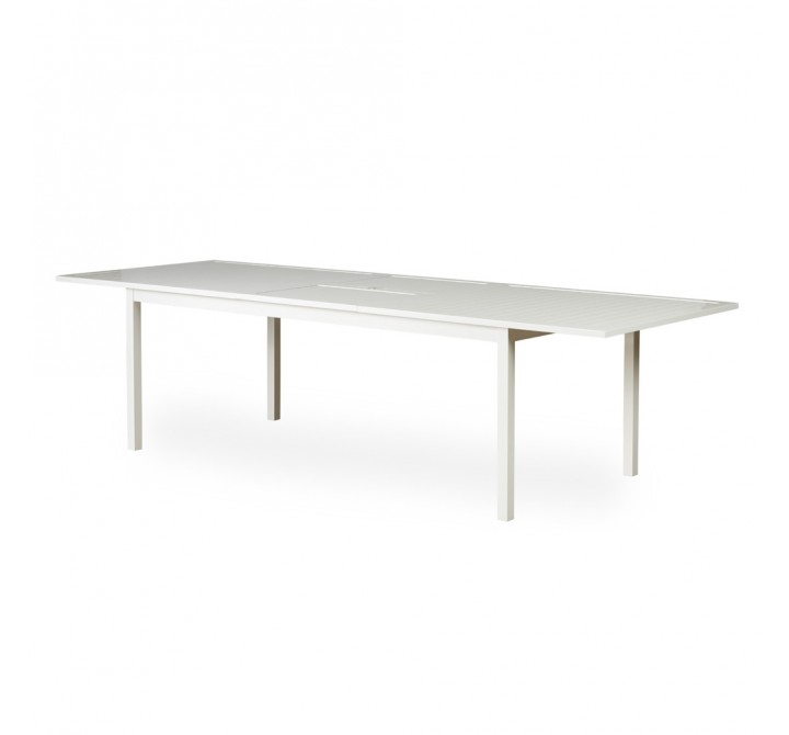 Lux 84"-114" Rect. Butterfly Ext. Umbrella Table with Slat Top In Gloss White Finish