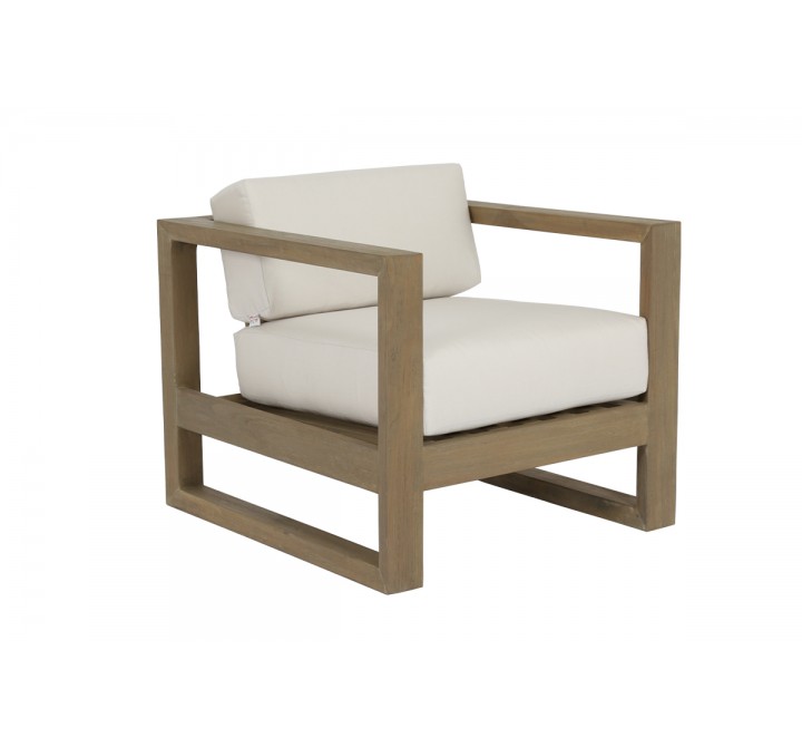 Sunset West Coastal Teak Club Chair With Cushions In Canvas - Angled