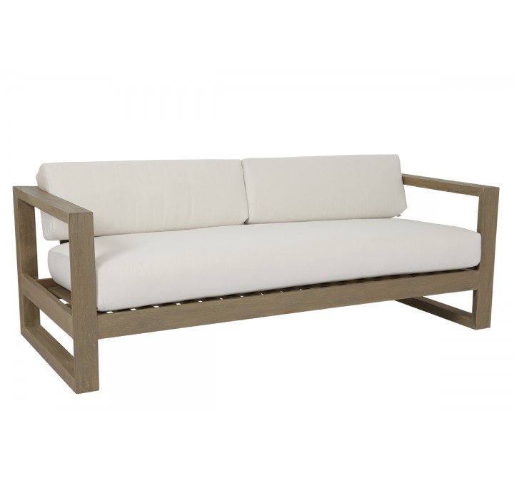 Sunset West Coastal Teak Sofa With Cushions In Canvas - Angled