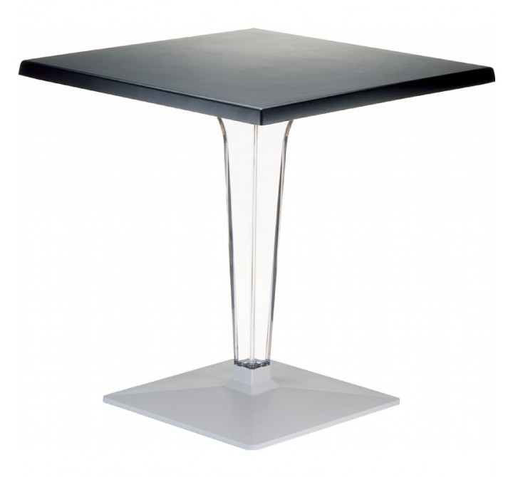 Ice Werzalit Top Square Dining Table with Transparent Base 24 inch Black