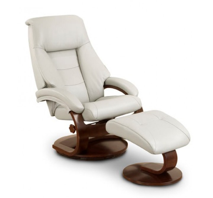 Mac Motion Putty (Grey) Top Grain Leather Swivel, Recliner with Ottoman