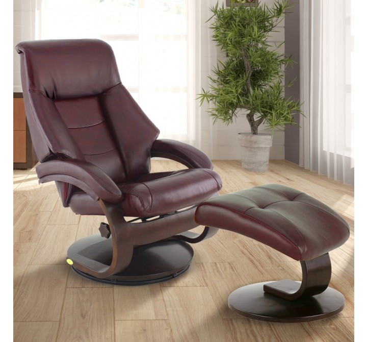Mandal Recliner and Ottoman in Merlot in Top Grain Leather
