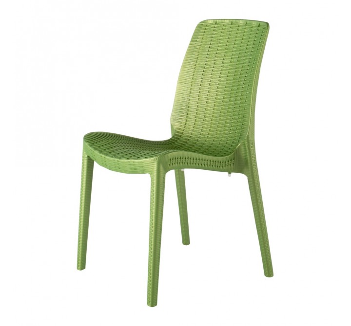 Rue Stack-able Rattan Dinning Chair - Pearl Green - Angled