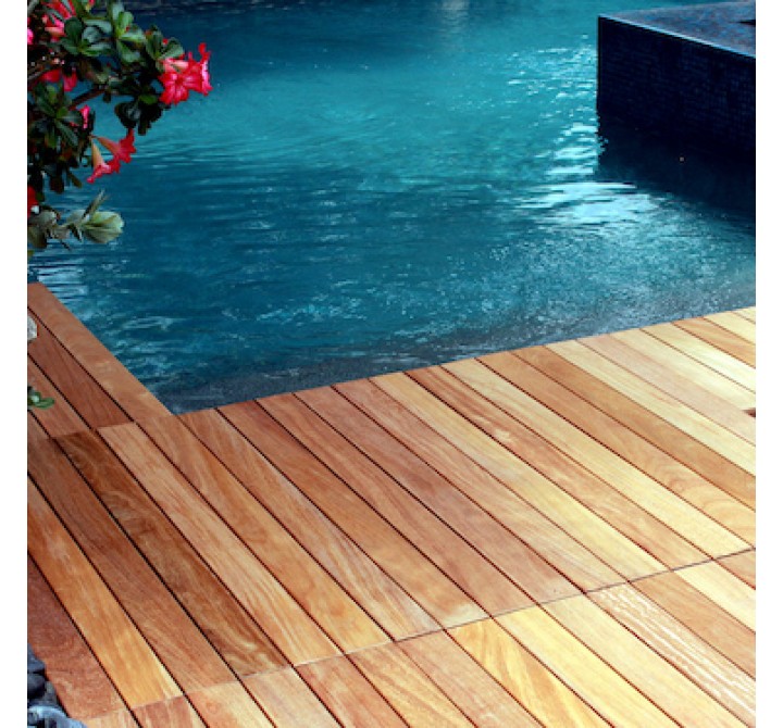 Infinita FlexDeck Brazilian Hardwood Deck Tiles - Copacabana Ipe Champagne - Classic- 6 Slat 18"x36" - 2/Box - Lifestyle