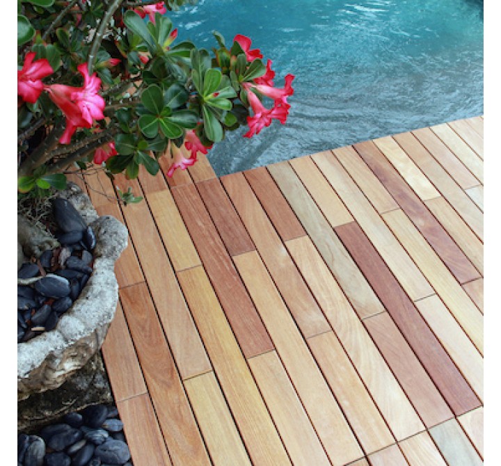 FlexDeck Brazilian Hardwood Deck Tiles - Copacabana IPE Champagne - Variant 6 Slat - 18"x36" - Lifestyle