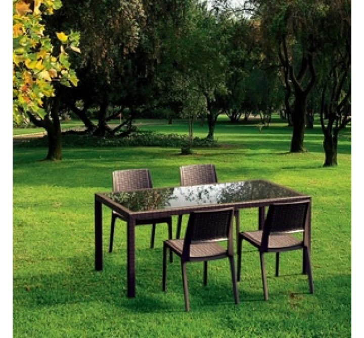 Miami Resin Wickerlook Rectangle Dining Table Brown 71 inch