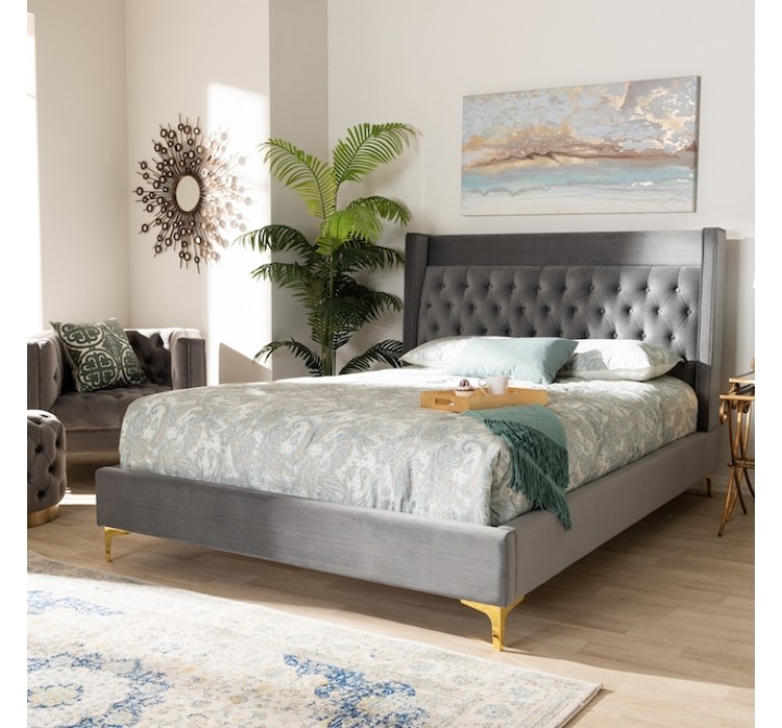 Baxton Studio Valery Upholstered Platform Bed - Dark Grey