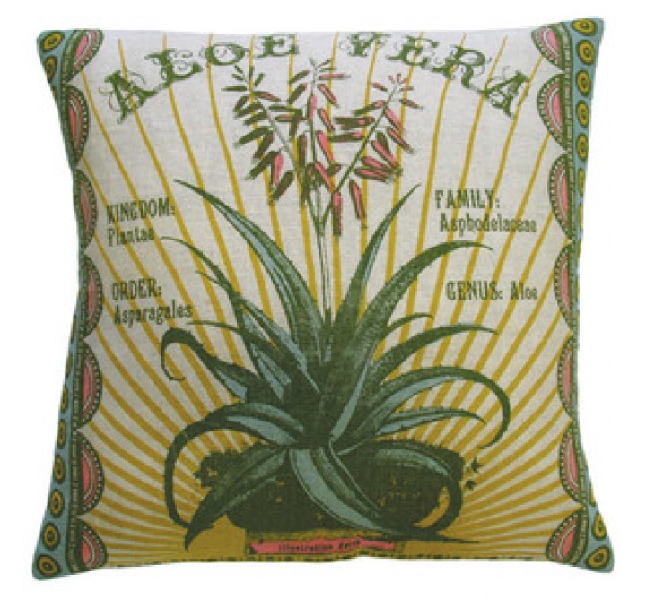 Koko Company Botanica 20" x 20" Linen Pillow with Aloe Vera Print