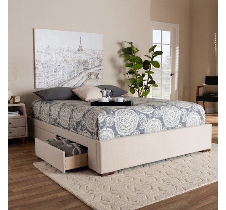 Baxton Studio Leni Upholstered Platform Storage Bed Frame - Beige