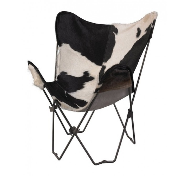 Linon Butterfly Chair with Hair on Hide Cover - Black and White