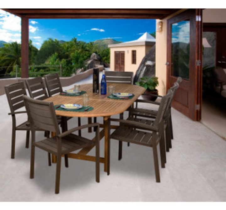 International Home Miami Amazonia Teak Ancara 9-pc Teak/Faux Wood Dining Set
