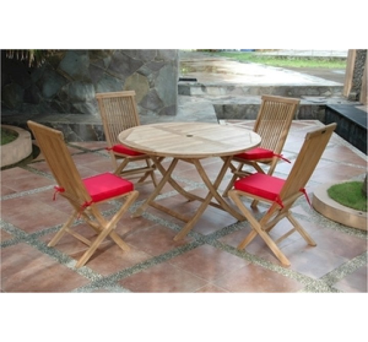 Anderson Teak Bahama 47" Round Folding Table and Classic Folding Chair