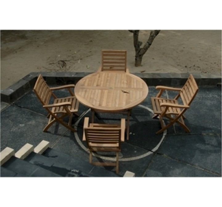 Anderson Teak Bahama 47" Round Folding Table and Andrew Folding Armchair