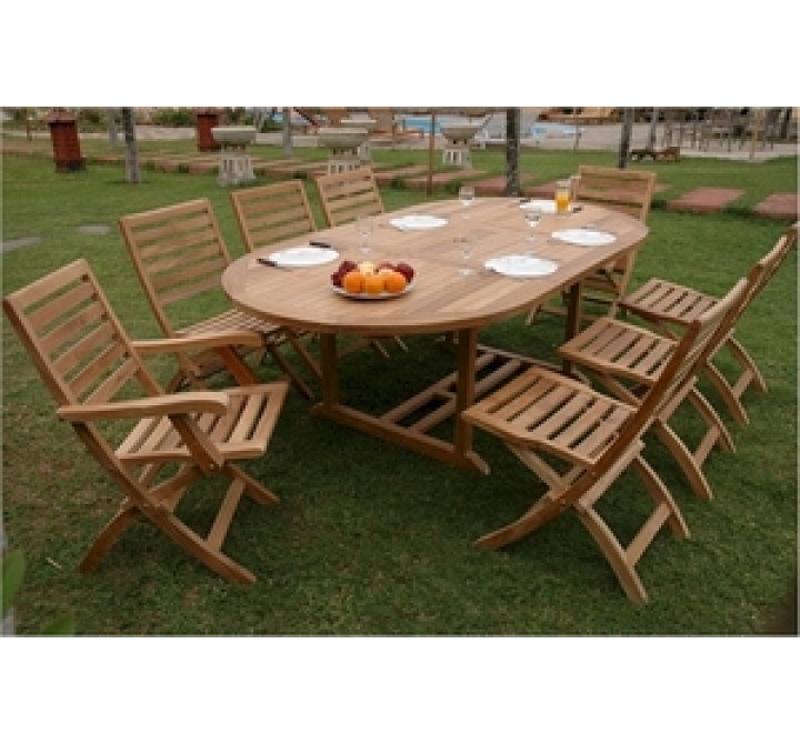 Anderson Teak Bahama 87" Oval Extension Table with Andrew Folding Armchair and Folding Chair