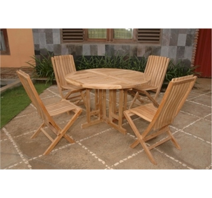 Anderson Teak 47" Round Butterfly Folding Table and Comfort Folding Chair