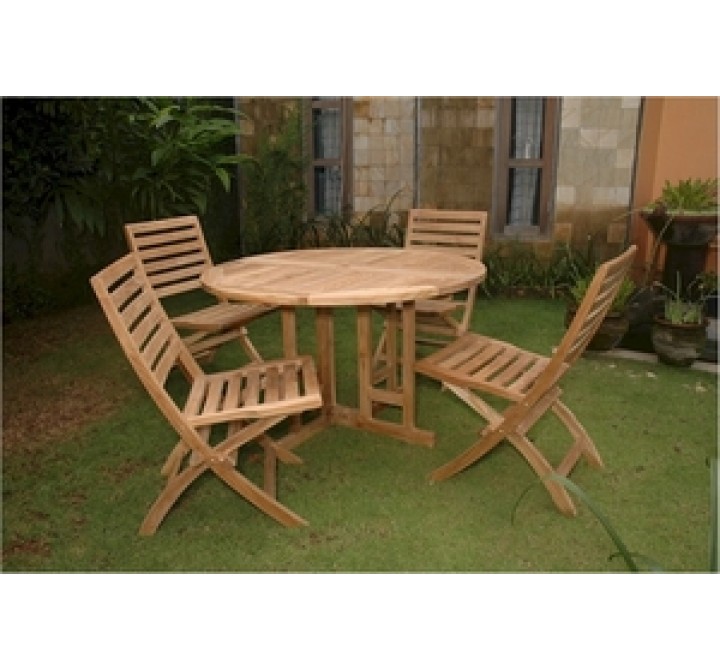 Anderson Teak 47" Round Butterfly Folding Table and Andrew Folding Chair