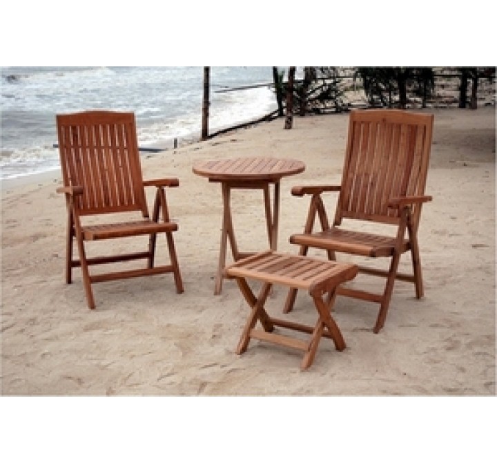 Anderson Teak Katana Recliner Folding Armchair with 27" Round Folding Table and Katana Foot Stool