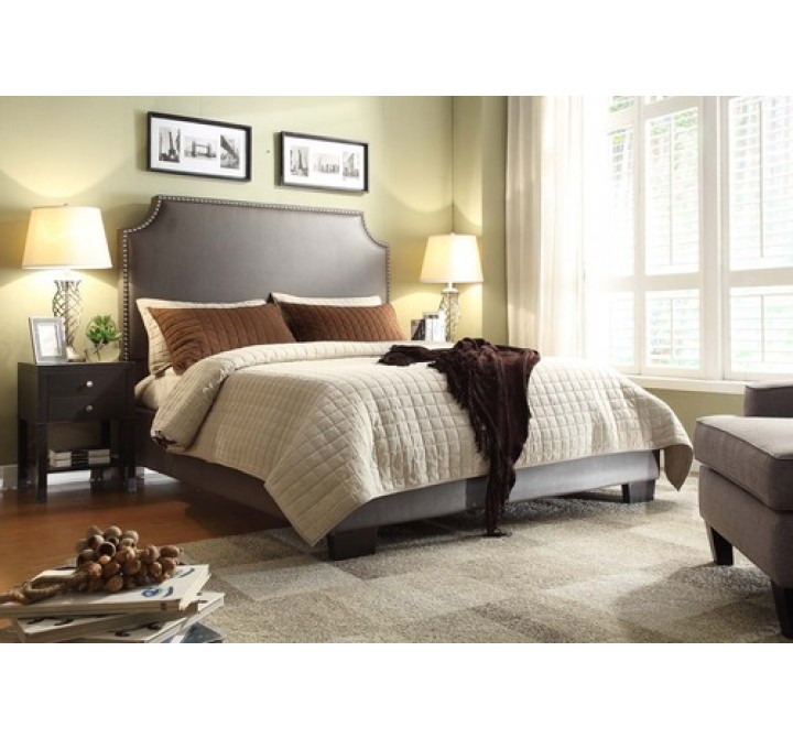 Diamond Sofa Athens Eastern King Bed with Nail Head Accents in Elephant Grey Blended Leather 