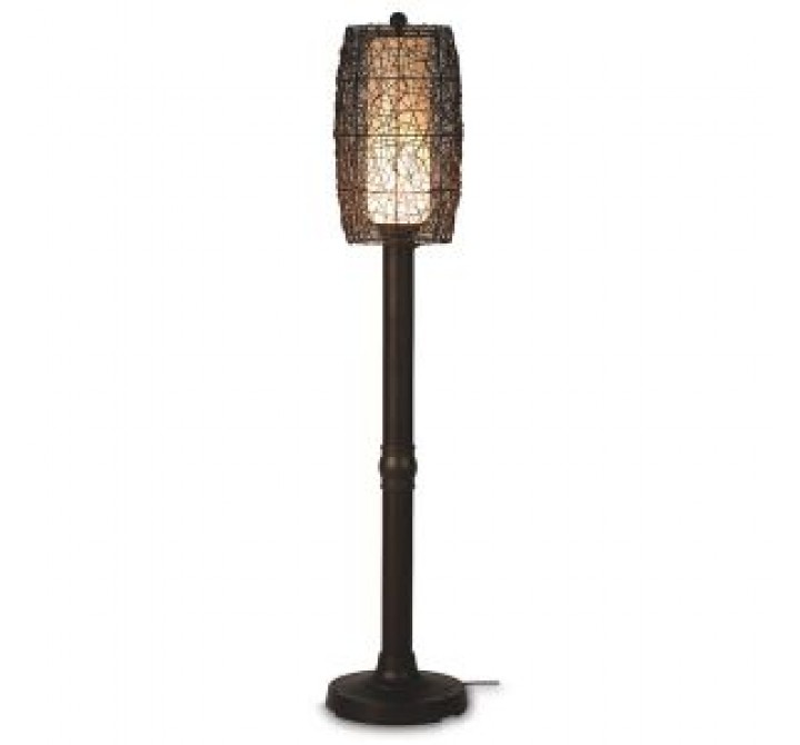 Patio Concepts Bristol 58"/70" Floor Lamp with 2"/3" in Random Weave Walnut Wicker Barrel Shade