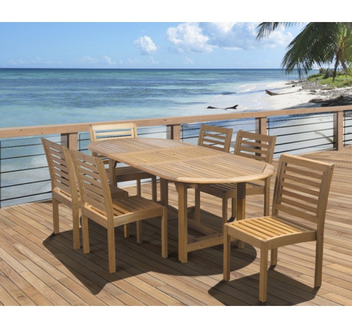 International Home Miami Amazonia Eucalyptus 7 piece Armless Oval Extendable Patio Dining Set