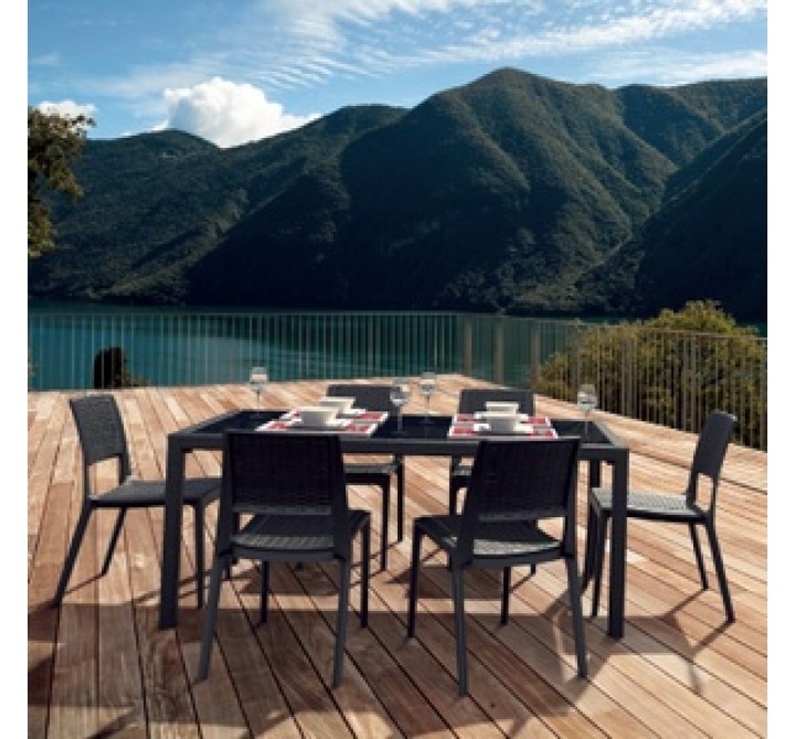 Miami Wickerlook Rectangle Dining Set - Black