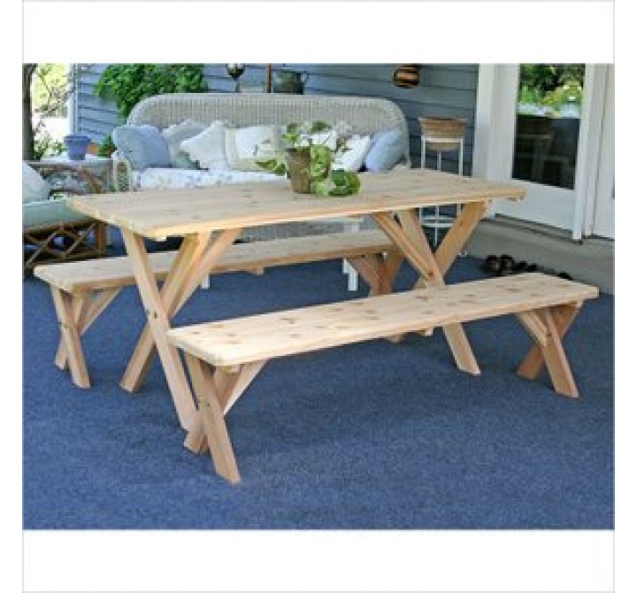 Creekvine Designs Red Cedar 27-Inch Wide 5-Ft Backyard Bash Cross Legged Picnic Table with Detached Benches
