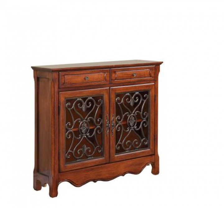Powell Light Cherry 2-Door & 2-Drawer Scroll Console
