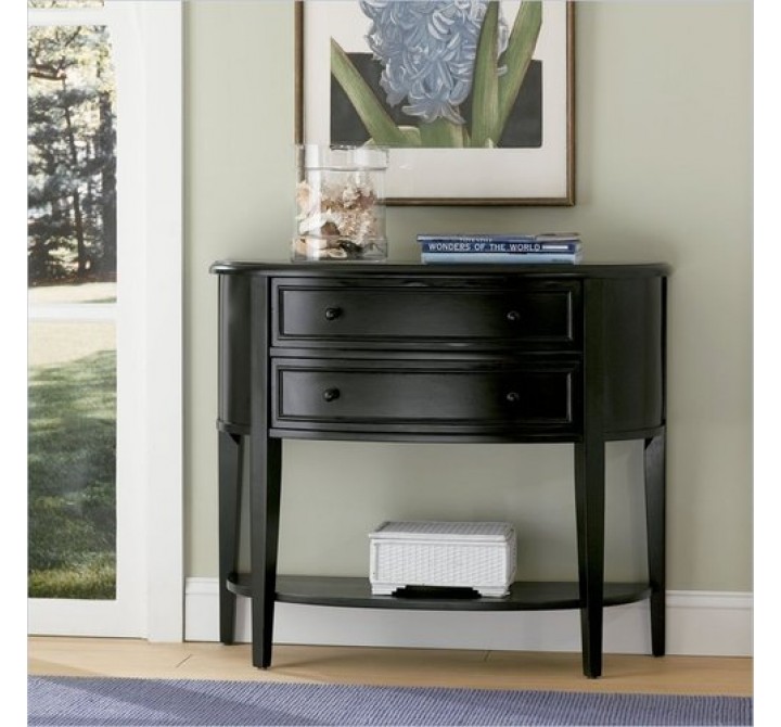 PowellAntique Black with Sand Through Terra Cotta Demilune Console Table