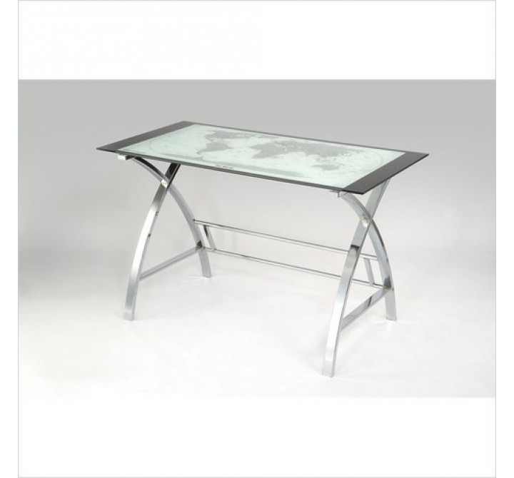 Powell World Map Printing Curved X-Sided Computer Desk