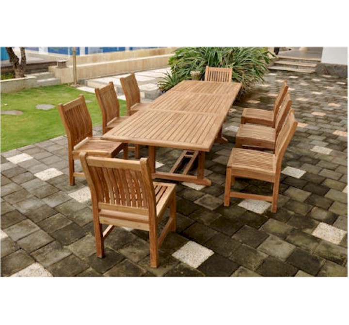 Anderson Teak Sahara 9-Piece Dining Chair and Bahama 118" Rectangular Extension Outdoor Dining Set