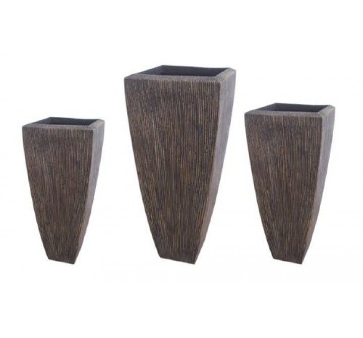 Screen Gems Sandstone Ribbed Long Square Planter - Set of 3