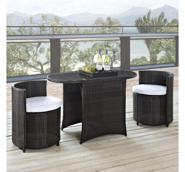 Modway Katonti 3 Piece Dining Set in Brown White