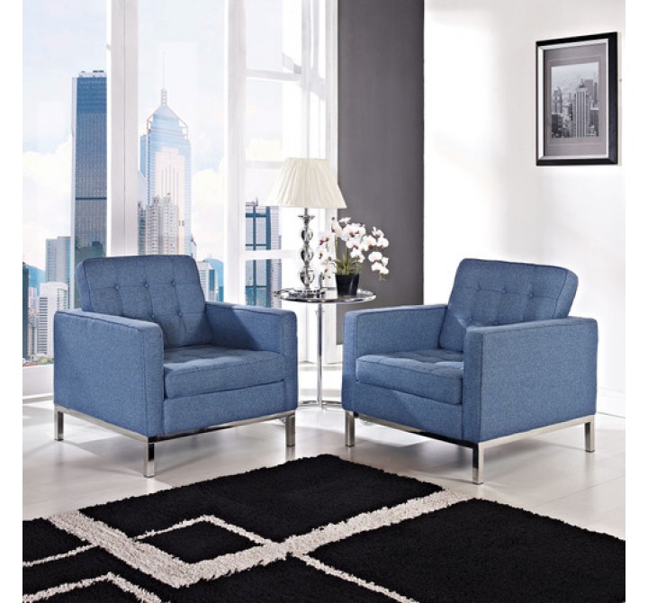 Modway Loft Armchair Set of 2 in Blue Tweed