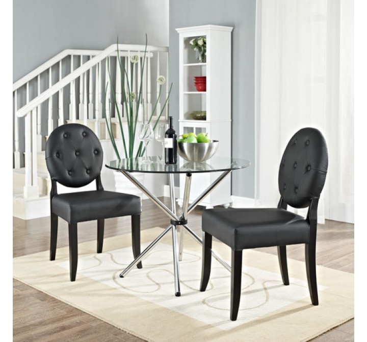 Modway Button Dining Side Chair Set of 2 in Black