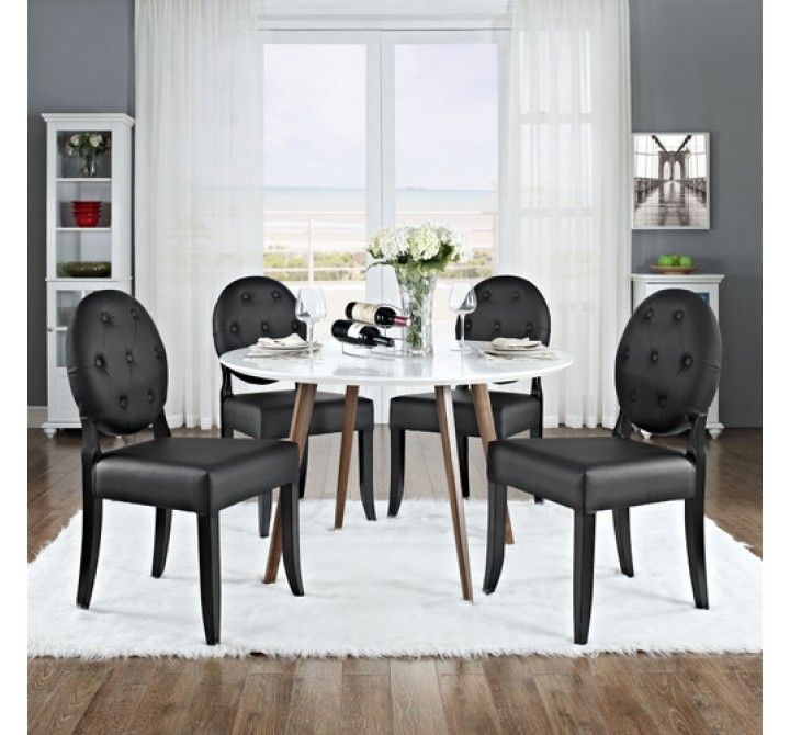 Modway Button Dining Side Chair Set of 4 in Black
