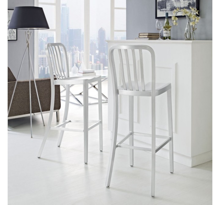 Modway Deck Bar Stool Set of 2 in Silver