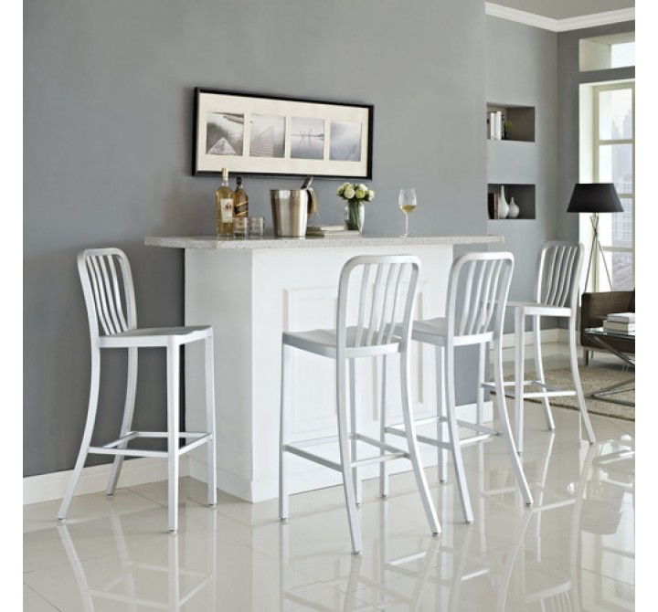 Modway Deck Bar Stool Set of 4 in Silver