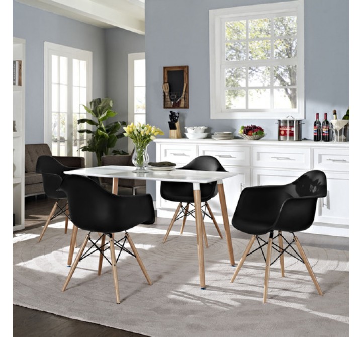 Modway Pyramid Dining Side Chairs Set of 4 in Black