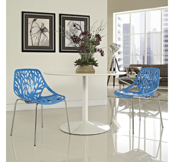Modway Stencil Dining Side Chair Set of 2 in Blue