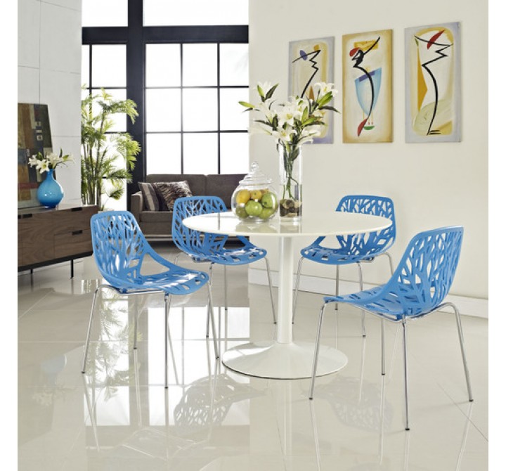 Modway Stencil Dining Side Chair Set of 4 in Blue