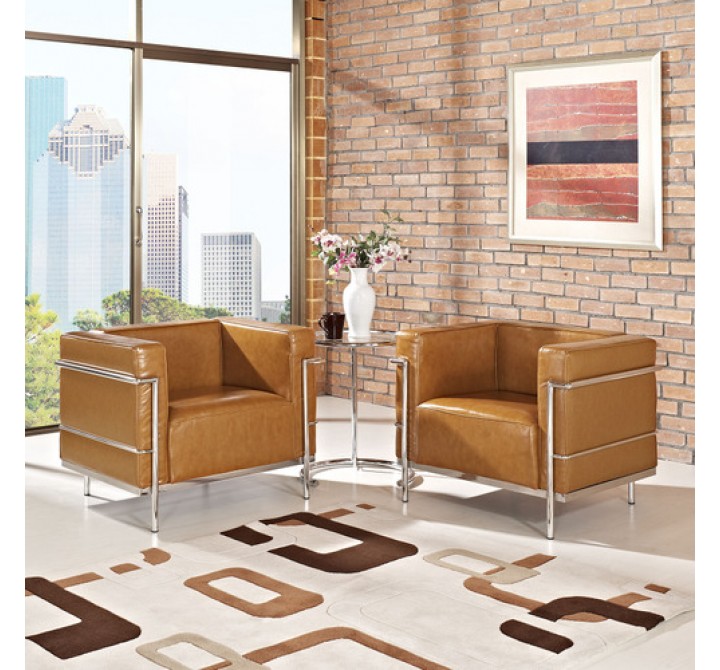 Modway Charles Grande Leather Armchairs Set Of 2 in Tan