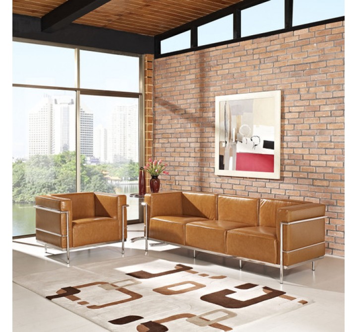 Modway Charles Grande Leather Sofa and Armchair Set Of 2 in Tan