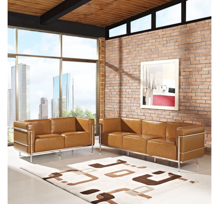 Modway Charles Grande Leather Sofa and Loveseat Set Of 2 in Tan