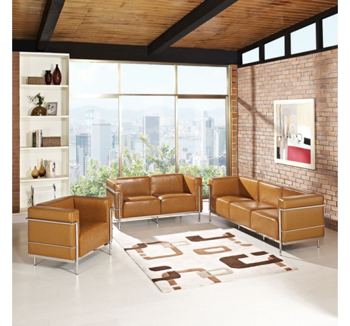 Modway Charles Grande Leather Sofa Loveseat and Armchair Set Of 3 in Tan